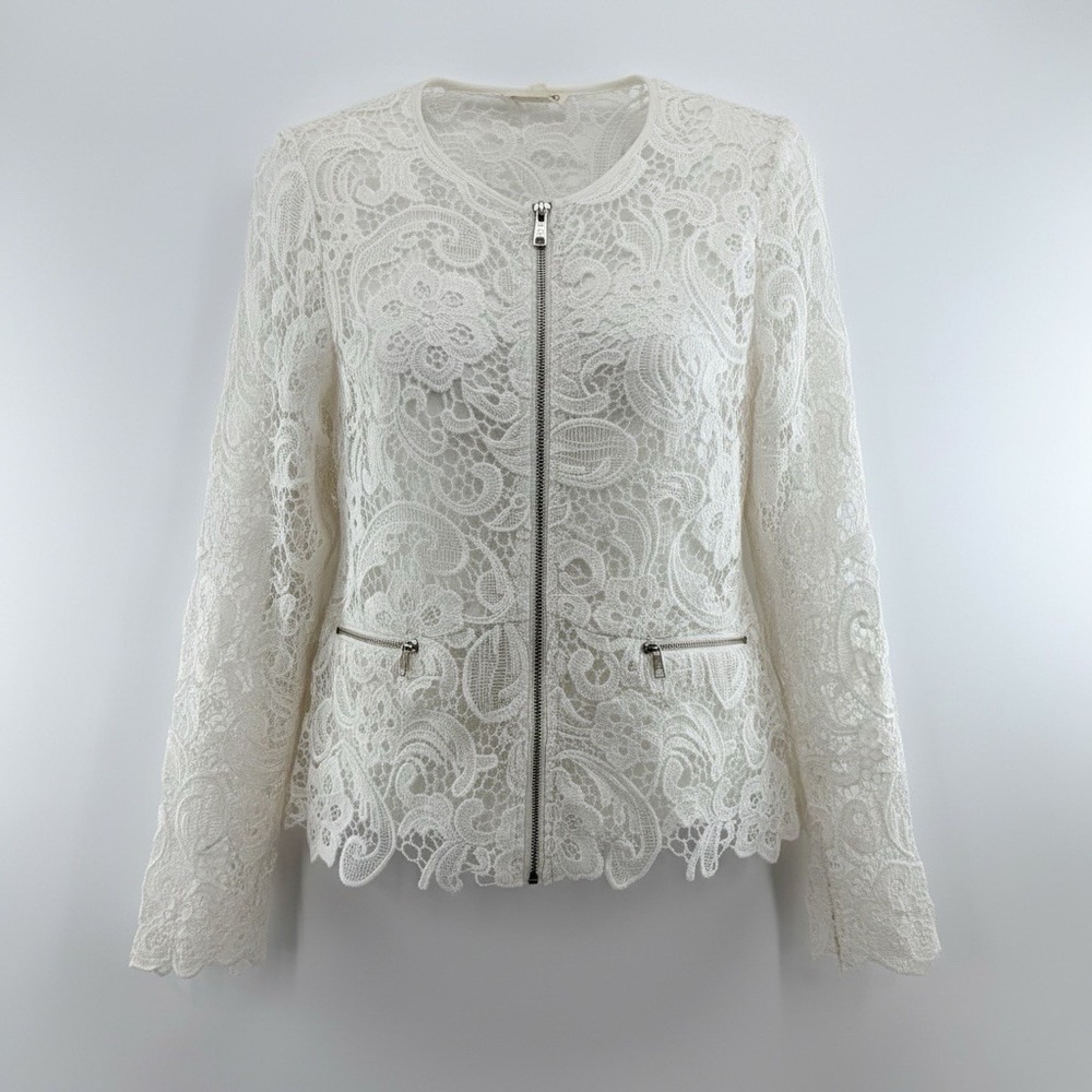 Double Zero Lace Full Zip Lace White Women's M Top